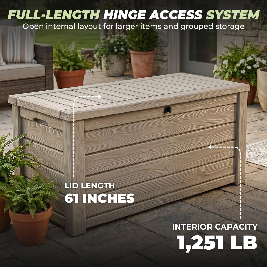 150 Gallon Resin Deck Storage Box Patio Storage Bench Outdoor System