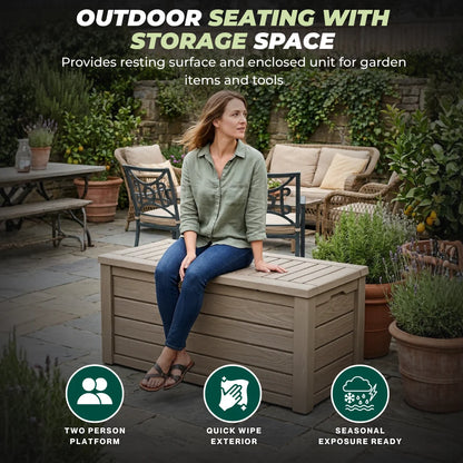 150 Gallon Resin Deck Storage Box Patio Storage Bench Outdoor System