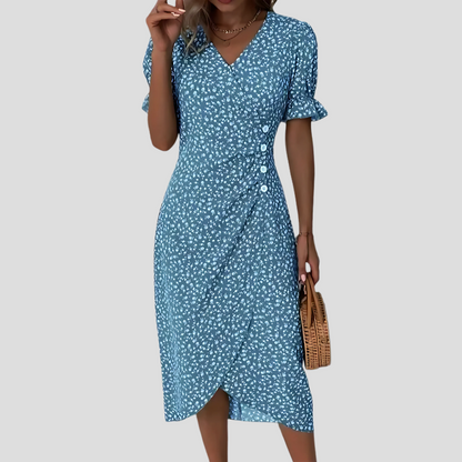 Women's Elegant Floral Midi Dress in blue