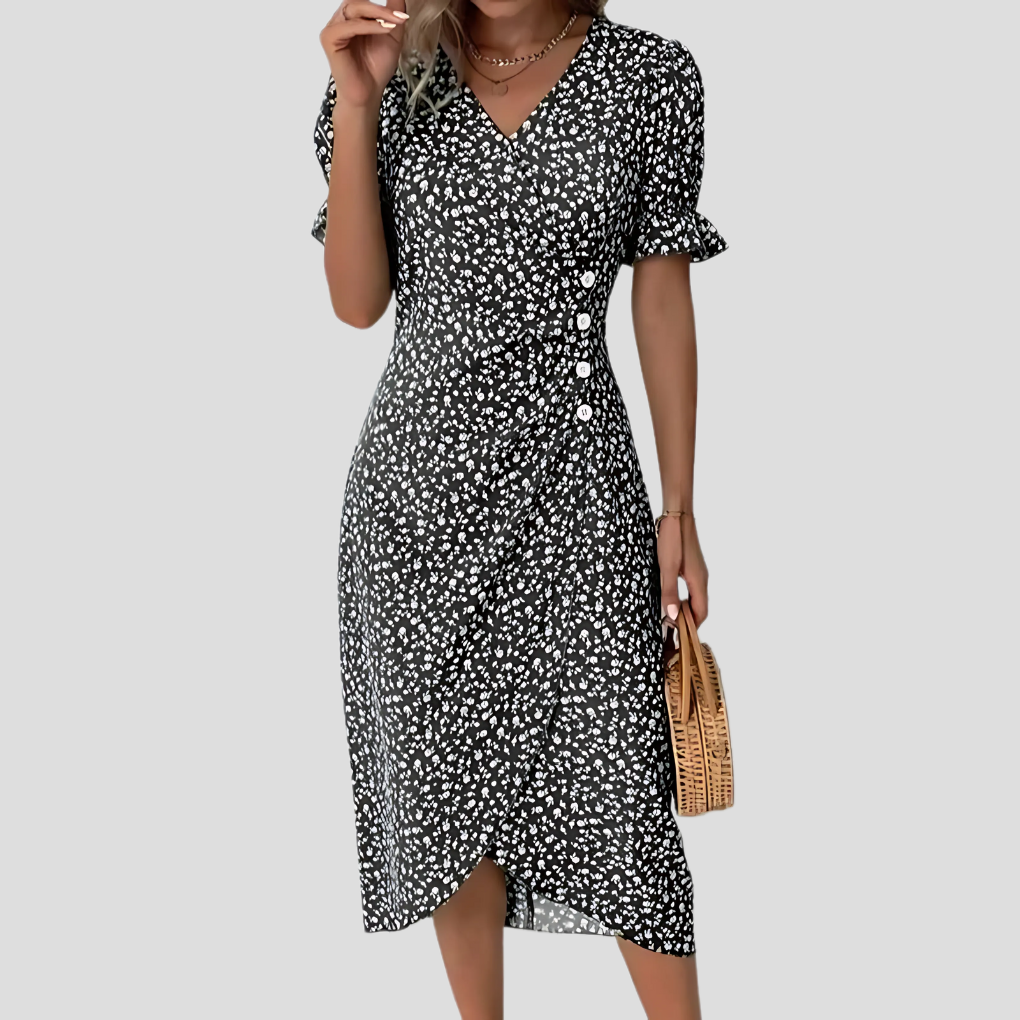 Women's Elegant Floral Midi Dress in black