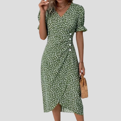 Women's Elegant Floral Midi Dress in green