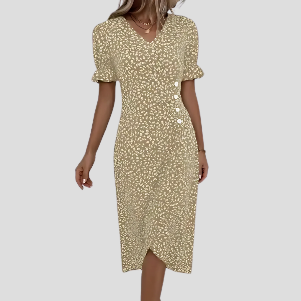 Women's Elegant Floral Midi Dress in gold