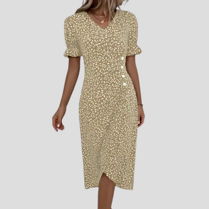 Women's Elegant Floral Midi Dress in gold