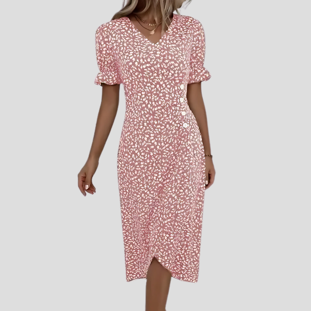 Women's Elegant Floral Midi Dress in pink