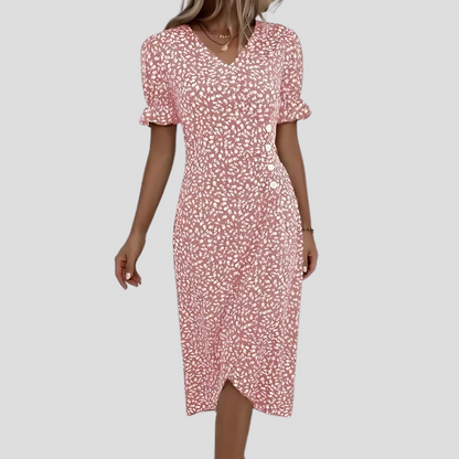 Women's Elegant Floral Midi Dress in pink