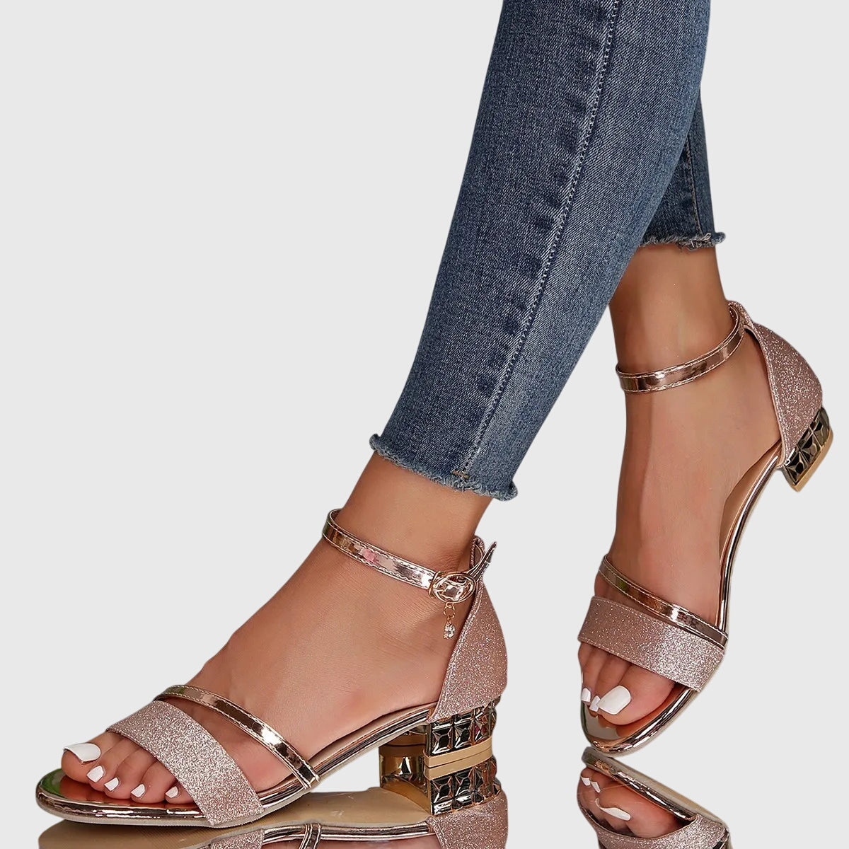 Orthopedic Heeled Sandals - Rose Gold