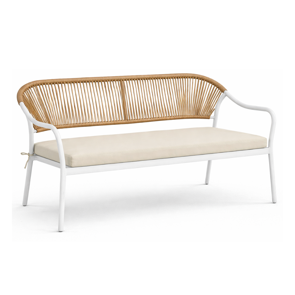 Calira 4-Piece Outdoor Sofa Set – 2-Seater, 2 Chairs & Glass Coffee Table, Rattan Patio Set Beige & Light Brown (Movients)