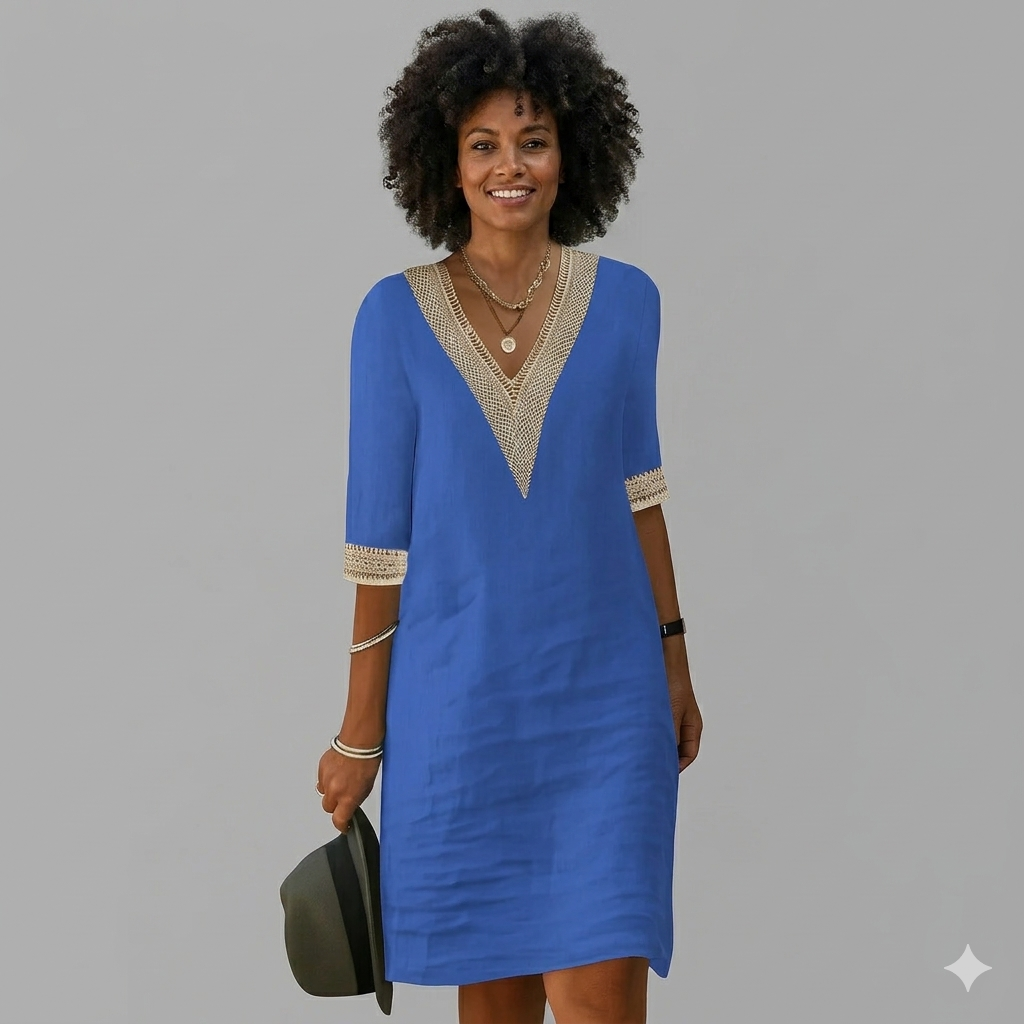 Linen midi shift dress - Blue