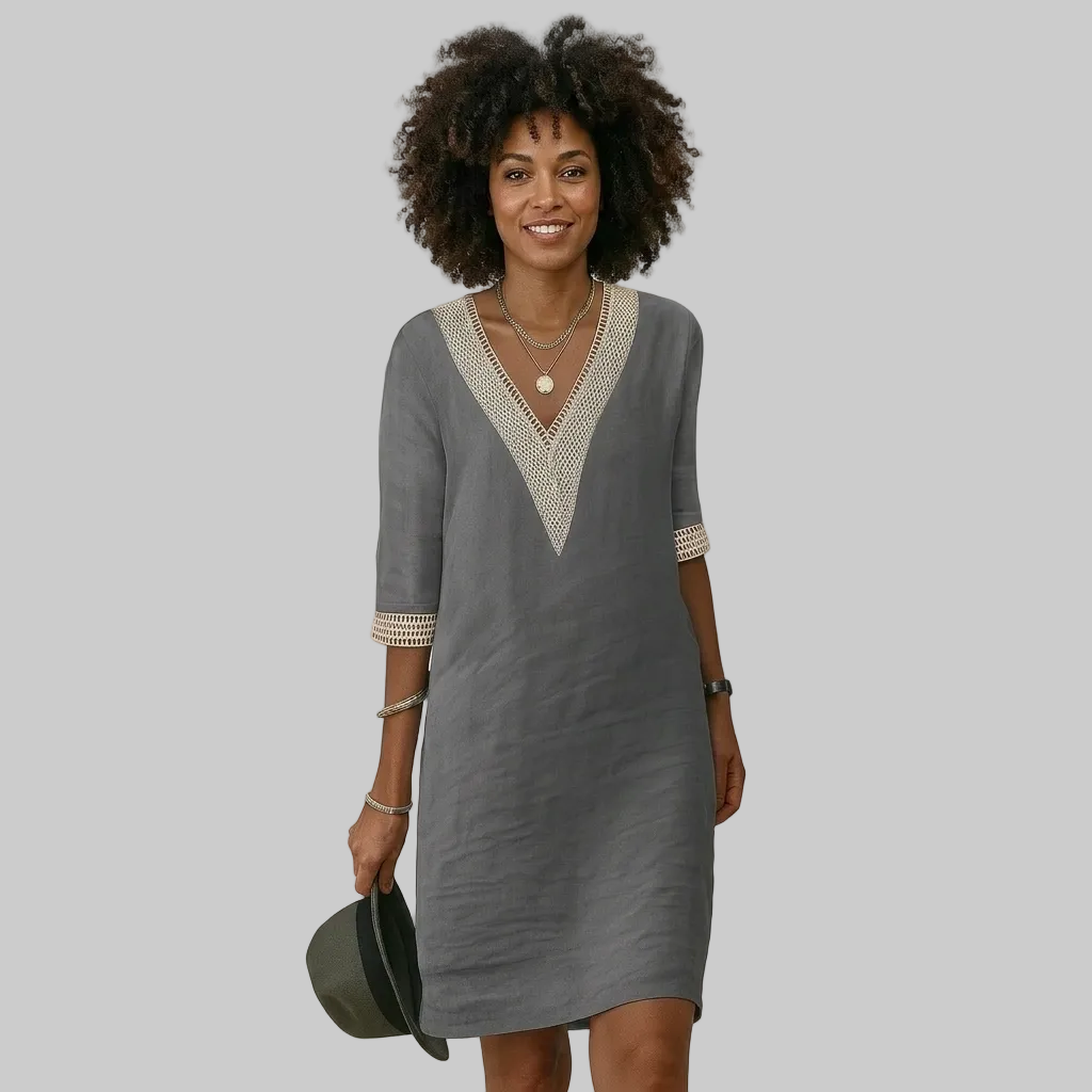 Linen midi shift dress - Gray