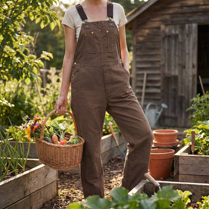 Women's Canvas Bib Overalls - Coffee