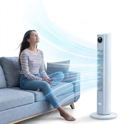 Tower air cooler in a bedroom
