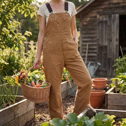 Women's Canvas Bib Overalls - Brown