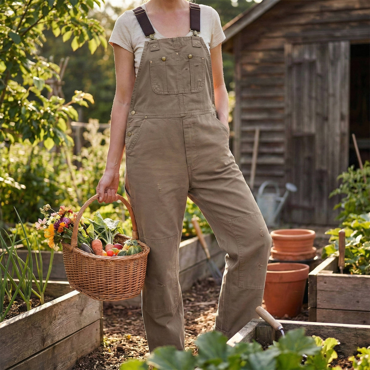 Women's Canvas Bib Overalls - Khaki