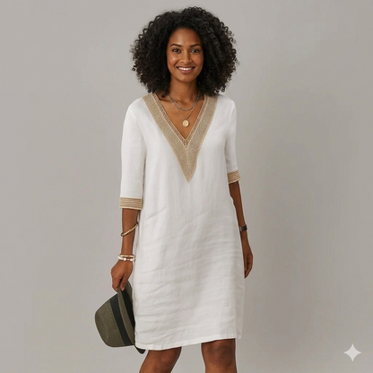Linen midi shift dress - White