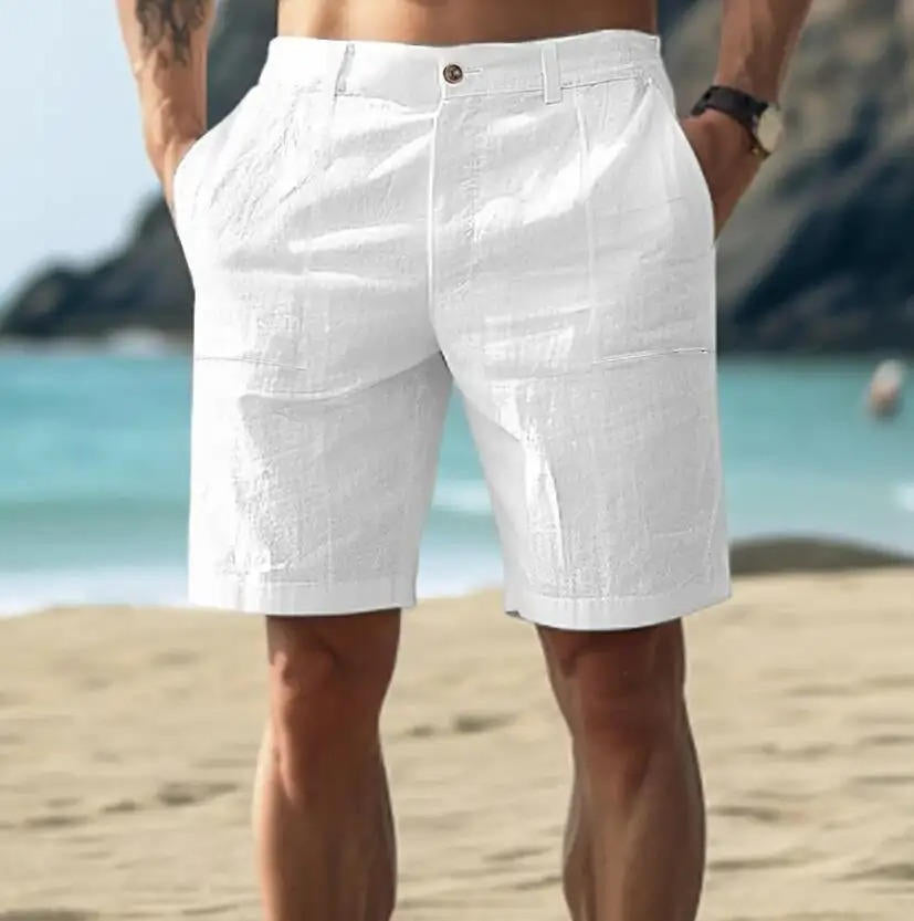 White linen shorts