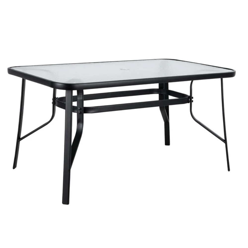 Kara 7-Piece Outdoor Dining Set for 6 – Glass Top Table with Sling Chairs, Black Patio Set (Movients)