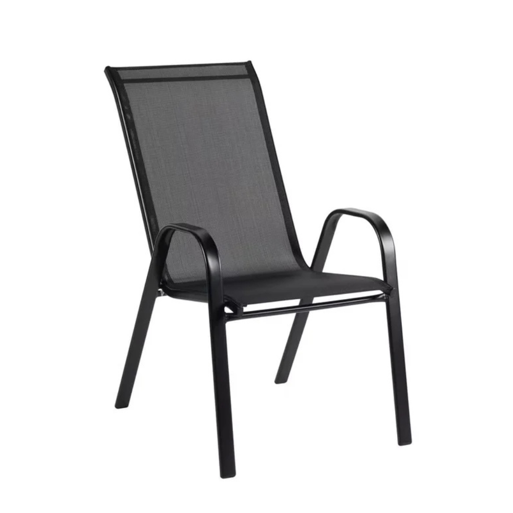 Kara 7-Piece Outdoor Dining Set for 6 – Glass Top Table with Sling Chairs, Black Patio Set (Movients)