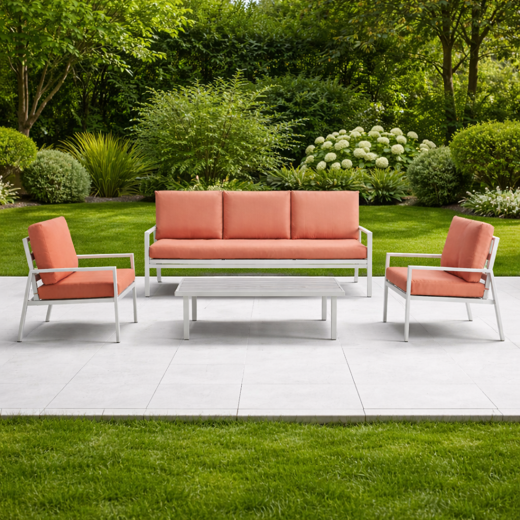 Orvyn 4-Piece Outdoor Sofa Set – 3-Seater, 2 Armchairs & Glass Coffee Table, Patio Lounge Set (Movients)