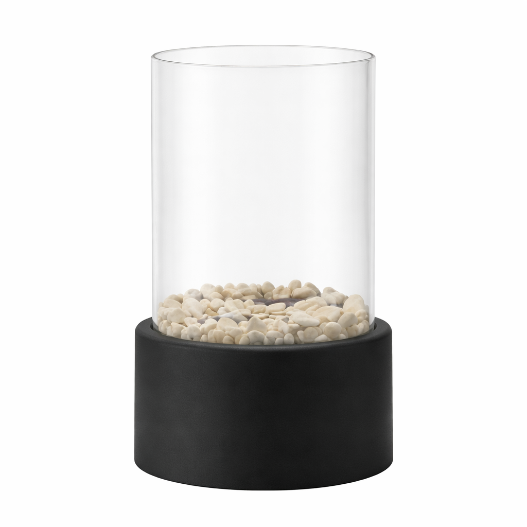 Portable Tabletop Bioethanol Fireplace with Glass Panels – Indoor Decorative Fire Feature Metal Base Design (Movients)