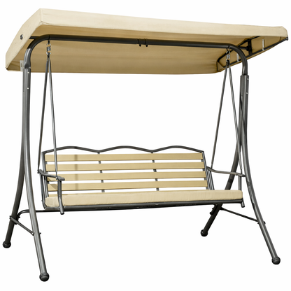 Trio 3-Person Outdoor Porch Swing with Canopy – Cushioned Patio Swing Bench Beige (Movients)