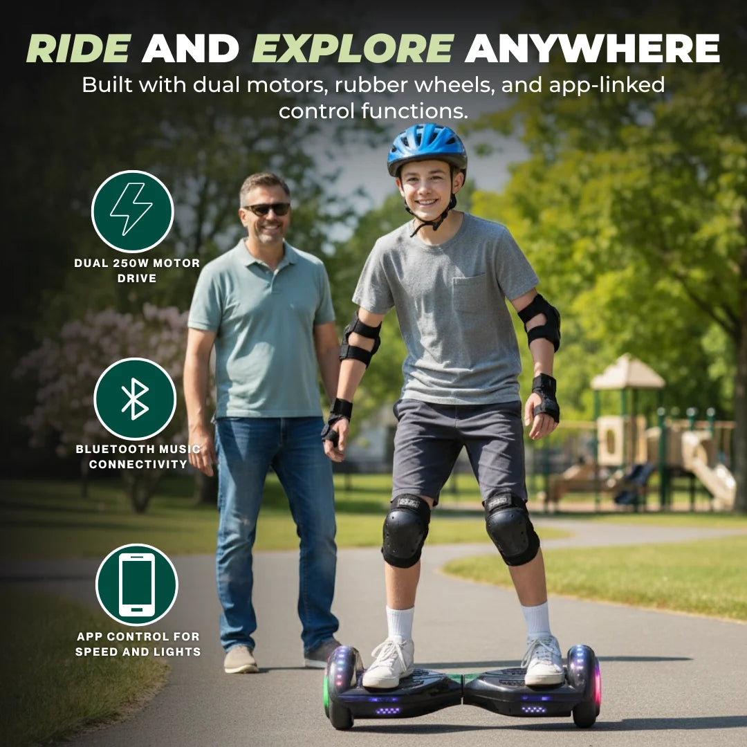 Hoverboard with Dual 250W Motors, Bluetooth, App Control, LED Lights