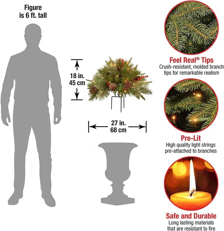 Pre-Lit LED Evergreen Urn Filler – Festive Holiday Decoration