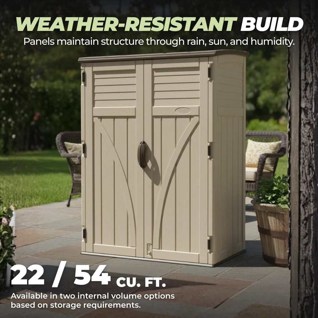 Outdoor Resin Storage Shed, Tall Vertical Cabinet with Double Doors