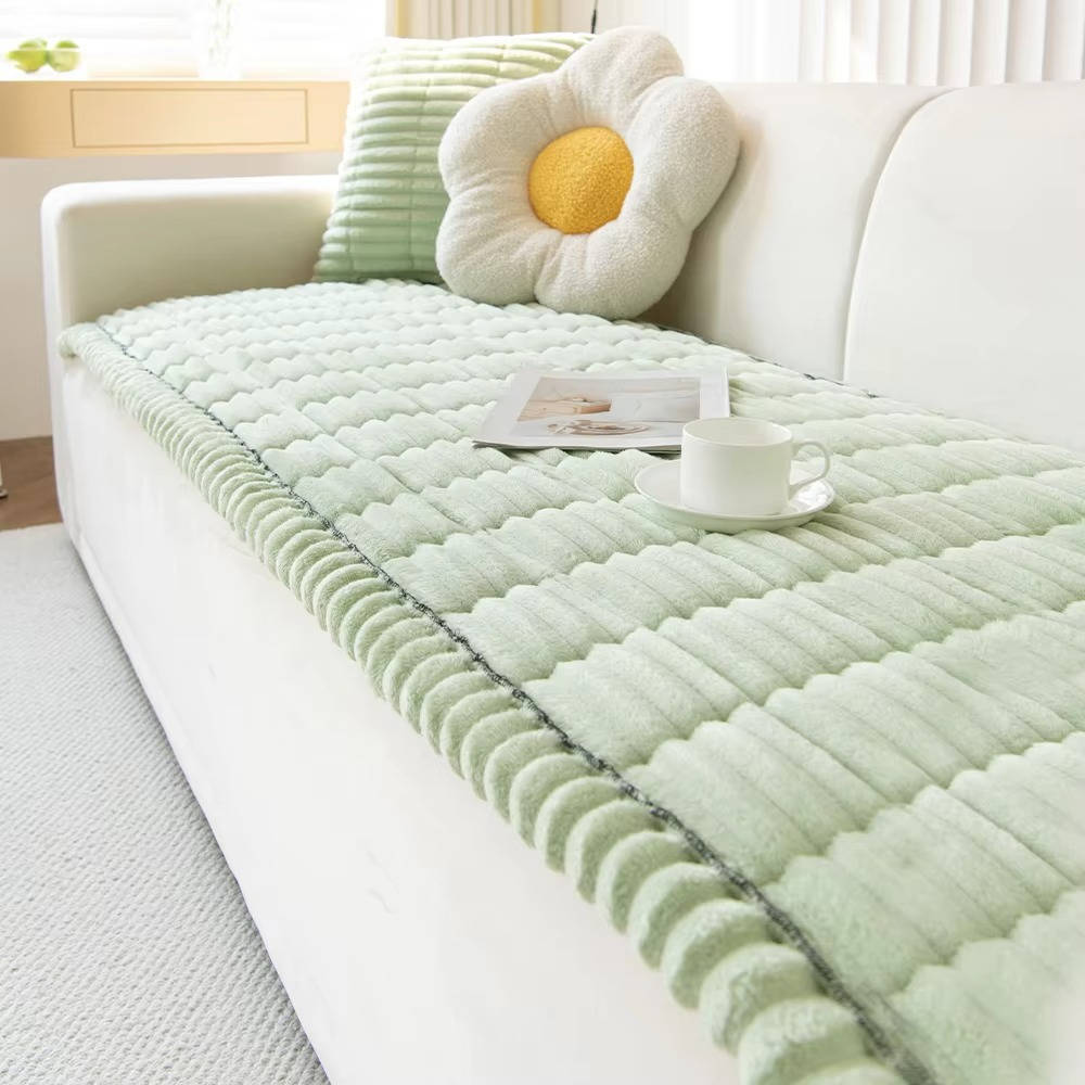 Plush Grip Sofa Slipcover Light Green