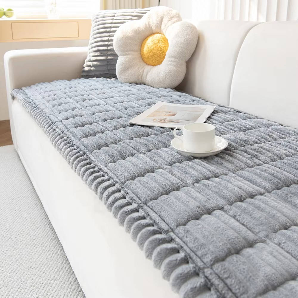 Plush Grip Sofa Slipcover Light Gray
