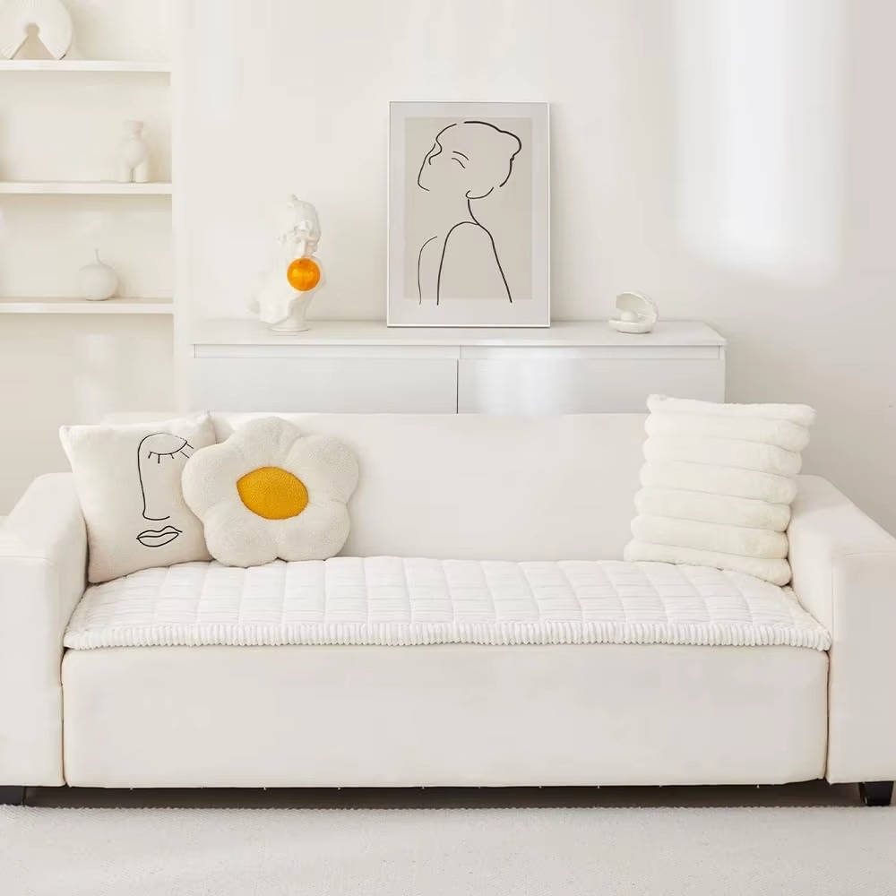 Plush Grip Sofa Slipcover in use