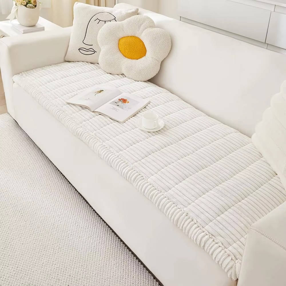 Plush Grip Sofa Slipcover White